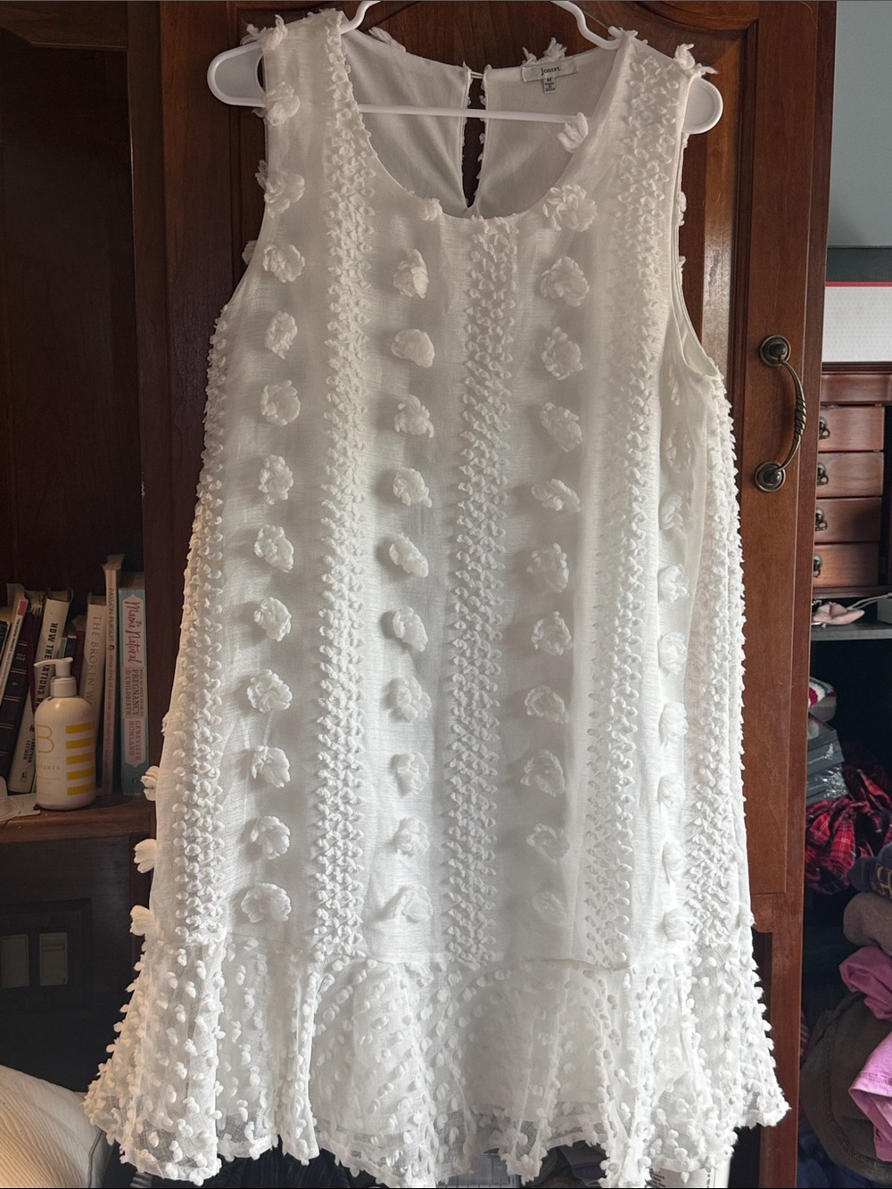 White Textured Pom-Pom A-Line Sleeveless Dress